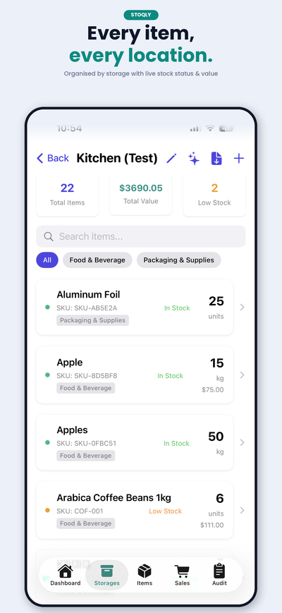 Stoqly Storage Areas — every item, every location