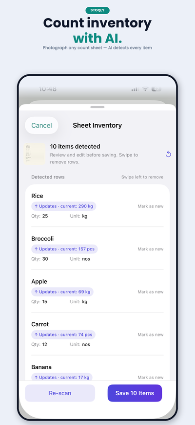 Stoqly Sheet Count — count inventory with AI