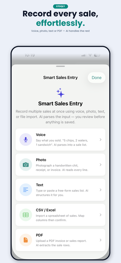 Stoqly Smart Sales — record every sale effortlessly